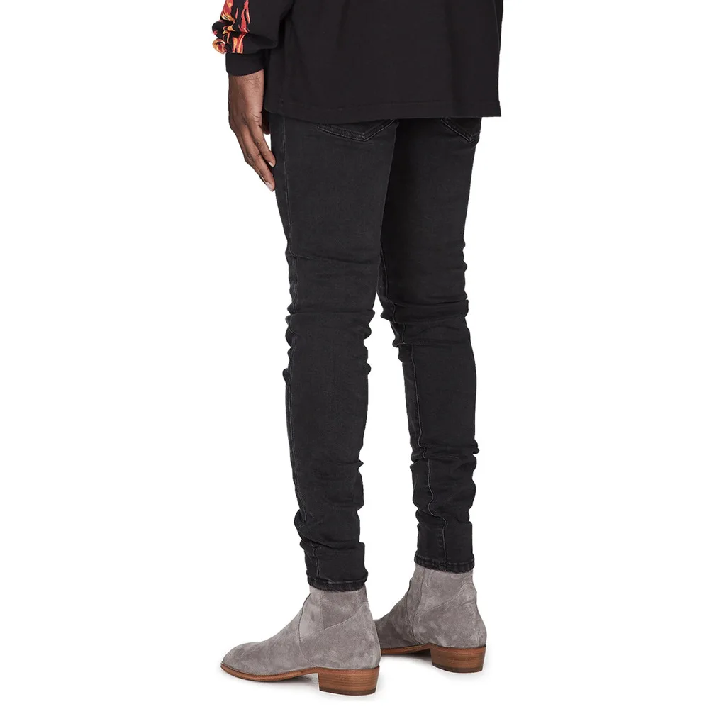 Retro Street Wear High Elastic Patchwork Hole Jeans Men's Slim Fit Casual Leggings Trendy Slim Pencil Pants Jeans For Men