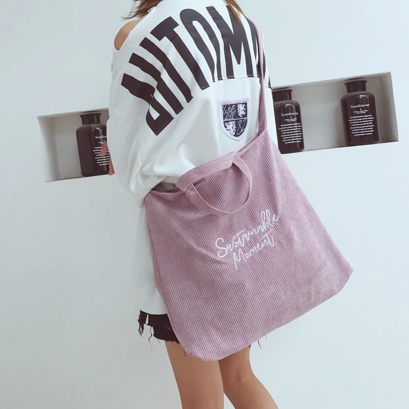 

Large Capacity Embroidery Soft Corduroy Crossbody Bags for Women Female Zipper Messenger Shopping Shoulder Totes Bag Handbags