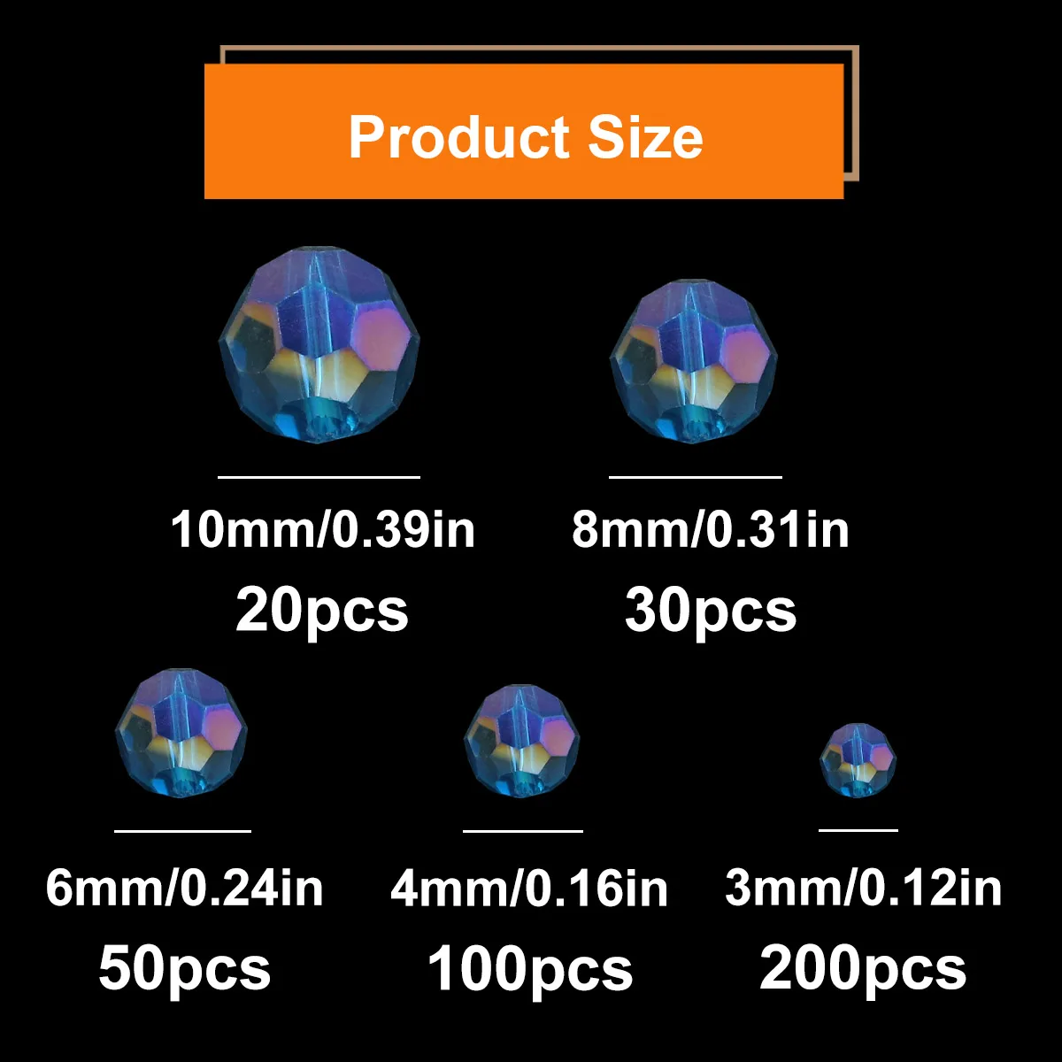 Австрийские хрустальные шары круглые лазурно-синий цвет AB Бусины свободные