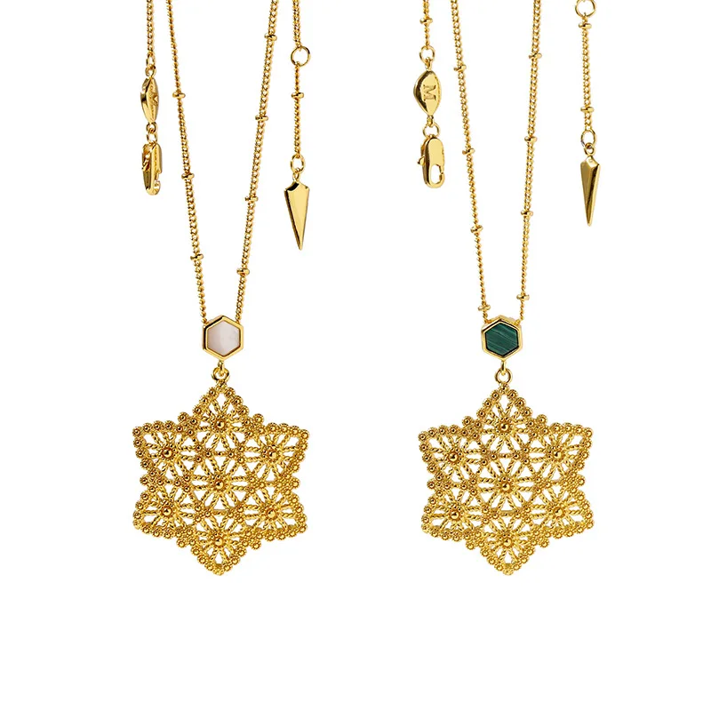 

High Quality Gold Color Long Fashion Hexagon Faceplate Shell Necklace For Women Fashion Jewelry LN039