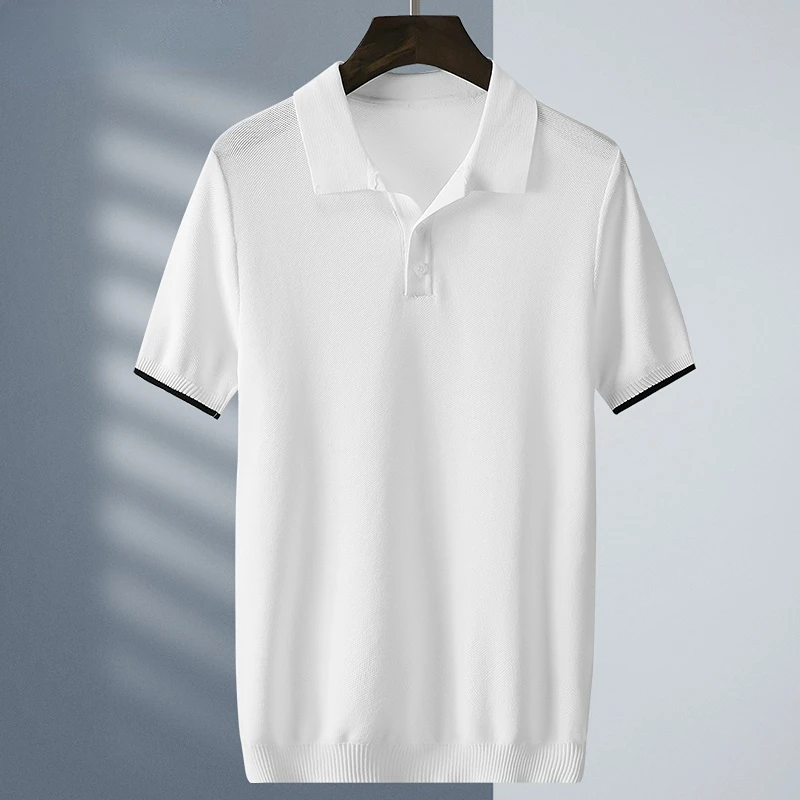 

2022 Men's Summer New Solid Color Polo Shirt Male Lapel Short Sleeve Tee Shirt Men's Ice Silk Knit Casual Short Sleeve Tops G172