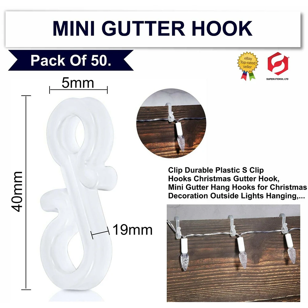 

Easy Mount Gutter Clips for Christmas String Lights Suitable for All Types of Decorative Lighting (107 characters)