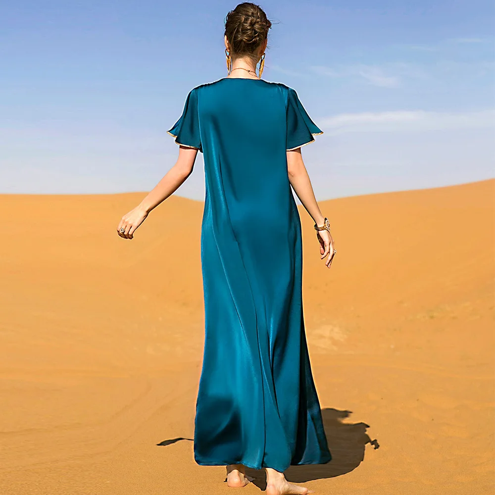 New Diamond Short Sleeve Muslim Women Dress Travel Party Australia Noble Luxury Long Dress Stage Performance Party Dress