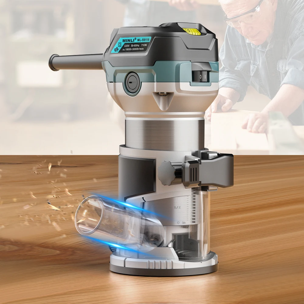 710W Woodworking Electric Trimmer Wood Milling Machine 6 Speeds Electric Wood Router Power Carpentry Manual Trimming Tools