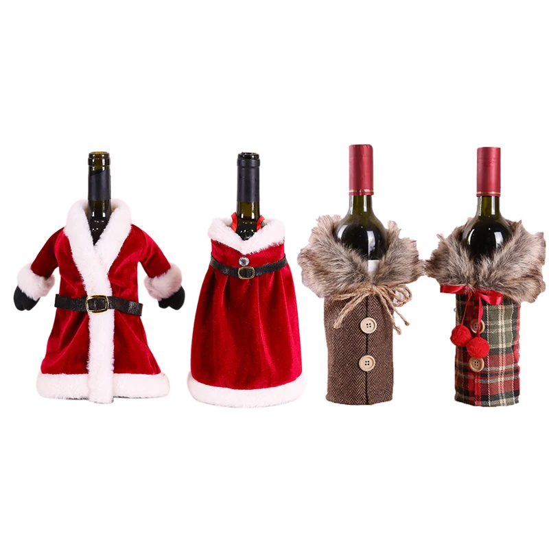 

Creative Christmas Wine Bottle Set Golden Velvet Dress Wine Bottle Cover Wine Bottle Bag Sleeve Xmas New Year Dinner Table Decor