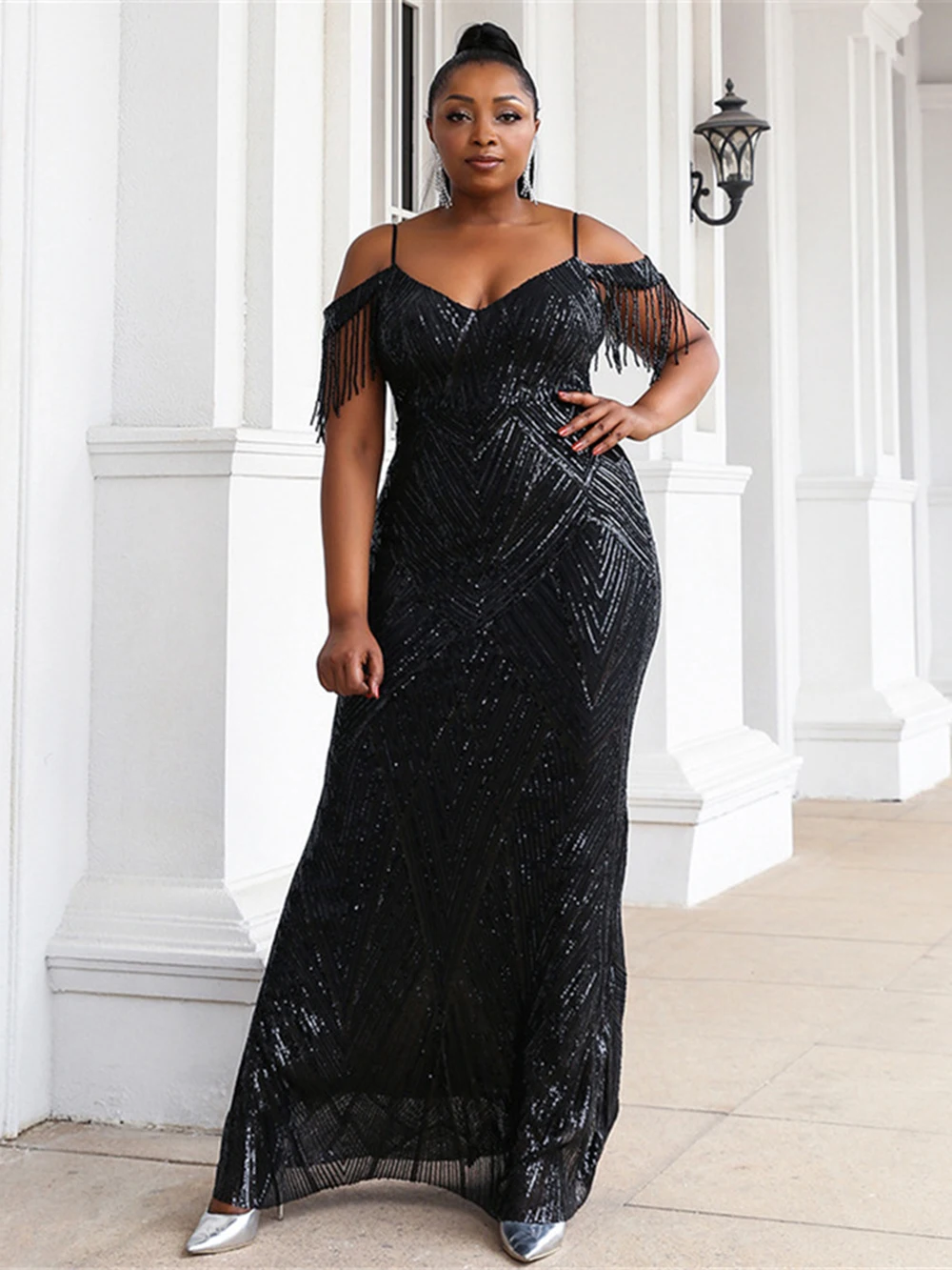 Plus Size Women Evening Dress Black Party Dress Sequin Off The Shoulder Elegant Prom Dress Bridesmaid Dress Cocktail Dress