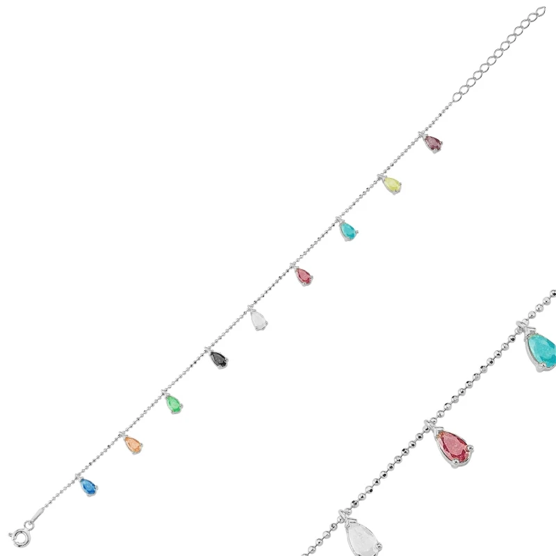 

Silver 925 Sterling Drop Zircon Cubic Zirconia Dangle Bracelet