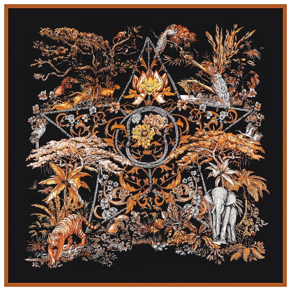 

Faux Twill Silk Scarf Unisex Man Women Ethnic Tribal Style Jungle Animal Shawl Stole Bandana 51"*51"