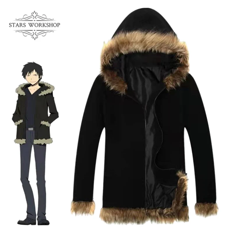 Durarara 3way standoff Orihara Izaya Cosplay Costumes Men Women Black Coat Hoodie Long Sleeve Jacket T-Shirt For Spring Autumn
