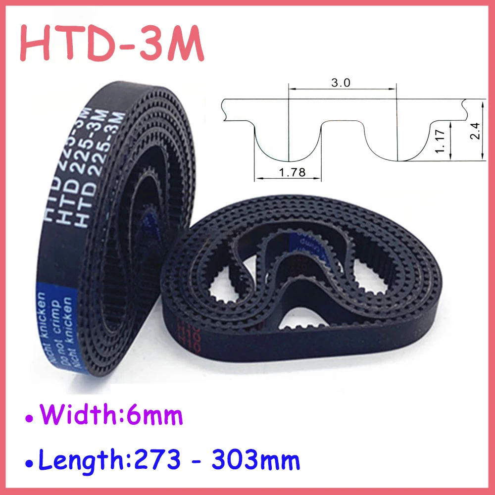 Width 6mm HTD-3M Rubber Closed Loop Timing Belt Length 273 276 279 282 285 288 291 294 297 300 303mm Drive Belt Pitch 3mm