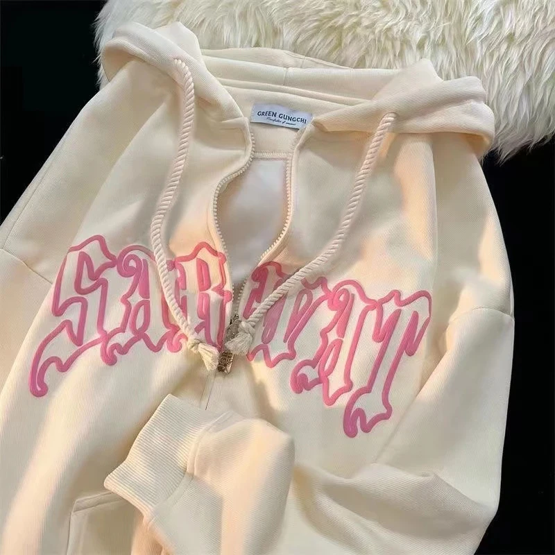 

Y2K Women Letter Print Hoodies 2022 Harajuku Long Sleeve Zip Up Hip Hop Hooded Jacket Female Autumn Vintage Oversize Sweatshirts