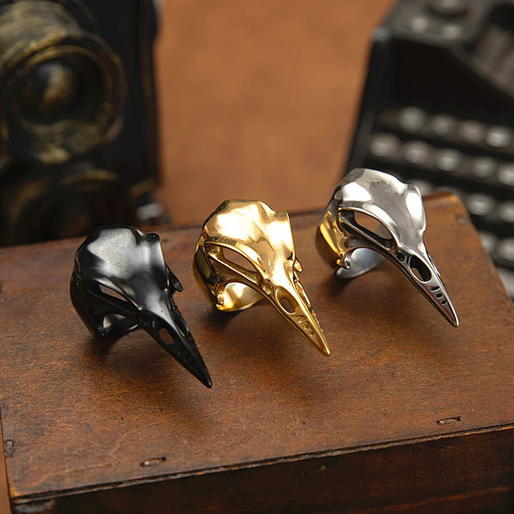 Скандинавская мифология 316L из нержавеющей стали один Ворон кольцо с черепом для