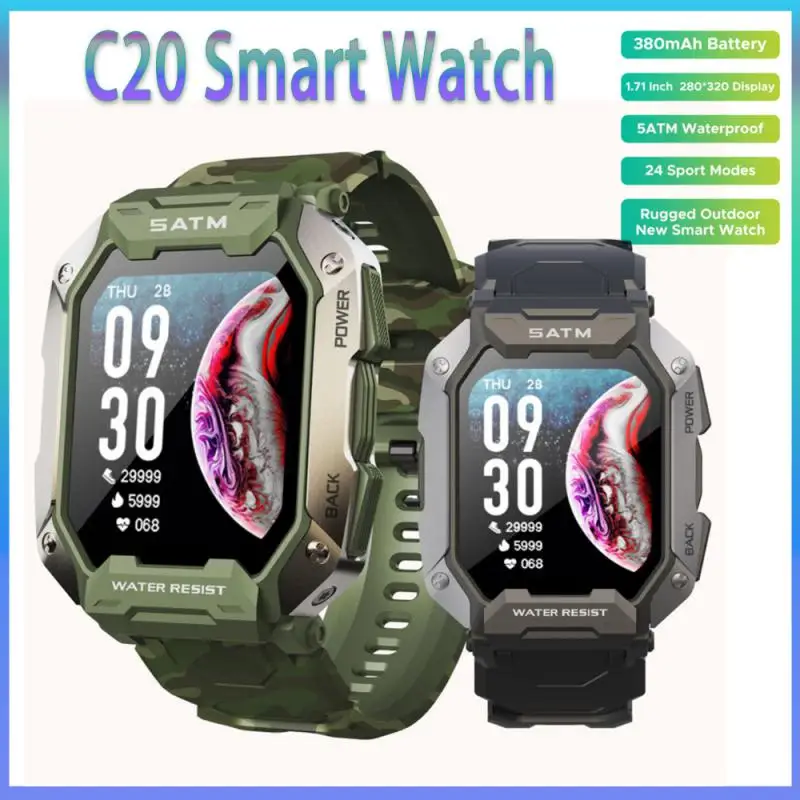 

2022 Men's Smartwatch C20 Outdoor Smart Watch Blood Pressure 5ATM IP69K Waterproof Bluetooth Wristbands For Men For Android Ios