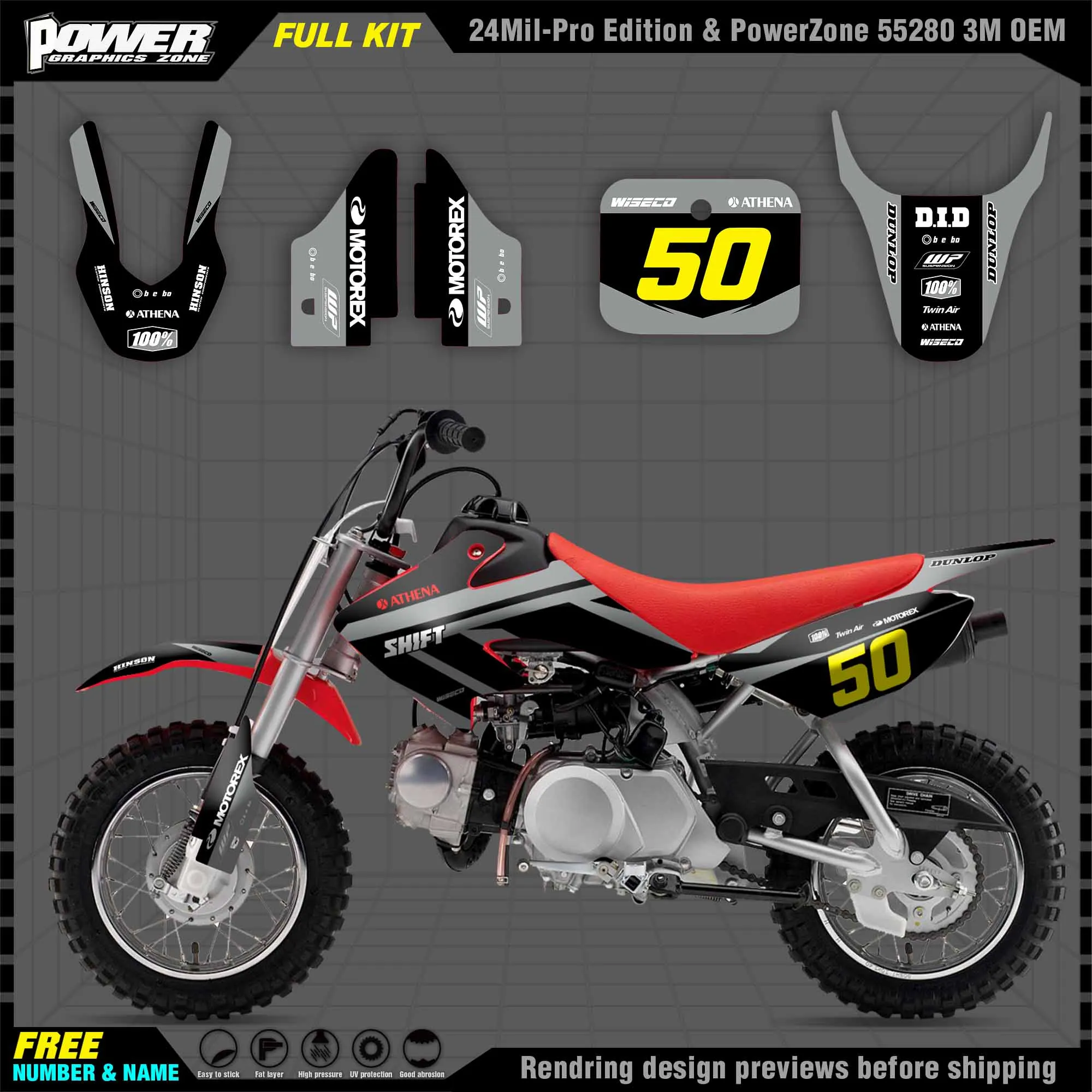 

Персонализированные графические наклейки PowerZone Team 3M, стикер s Kit для HONDA 00-21 CRF50 2000-2021, стикер 006
