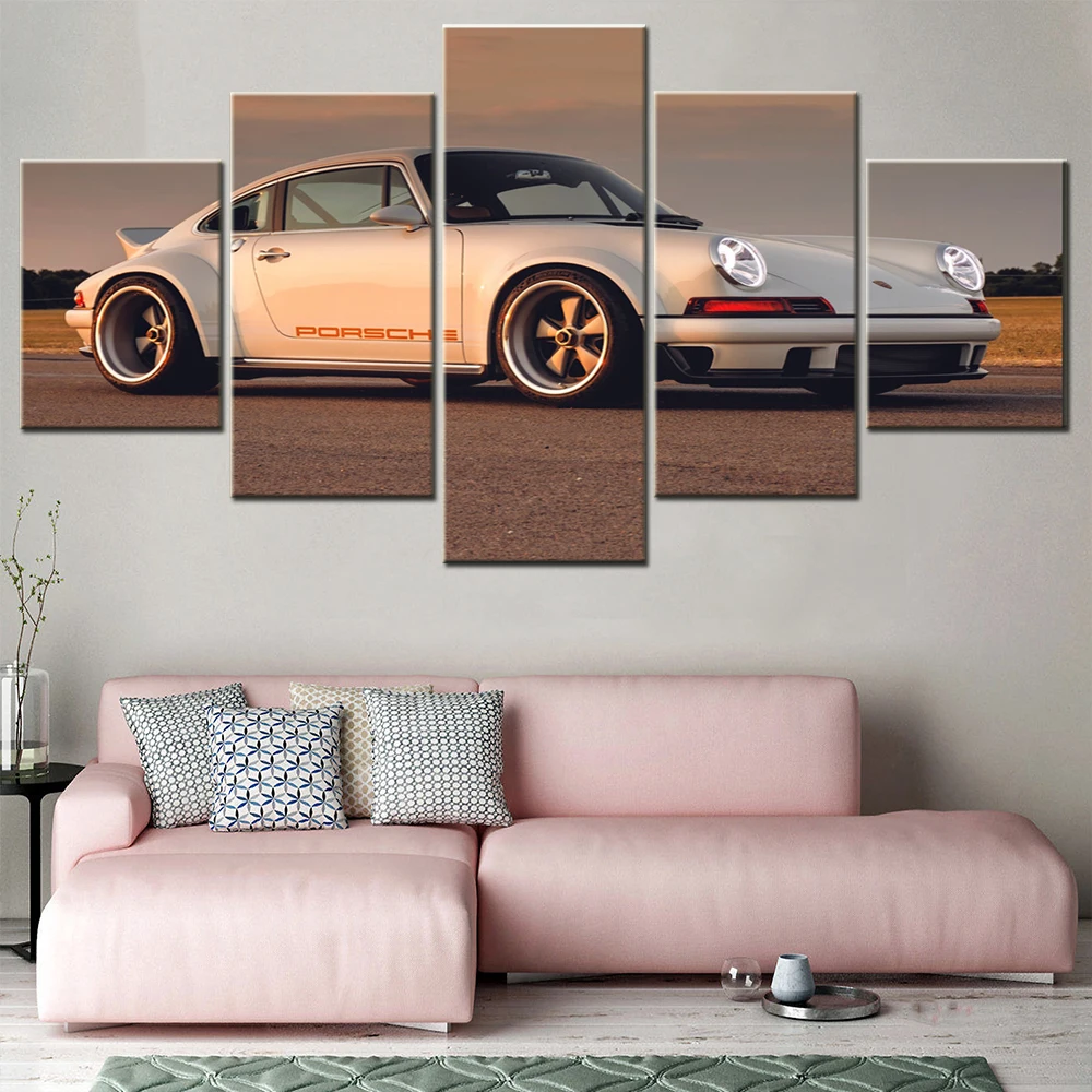 

Modern Art Decorative Painting 5 Pieces Supercars 911 White Car Side View Wall Picture Canvas Posters Prints Bedroom Home Decor