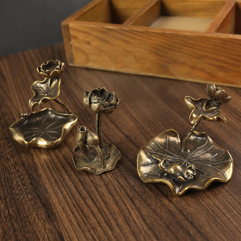 1 шт. античная латунь лист лотоса обратный поток курильница украшения твердая