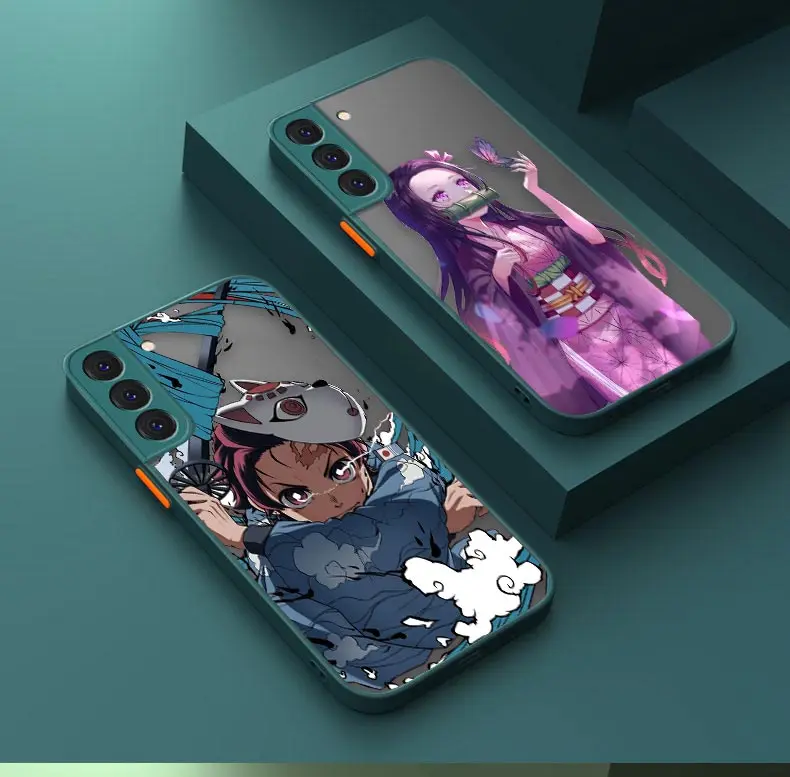 

Japan Anime Demon Slayer Nezuko Matte Case For Samsung S23 S22 S21 S20 S10 S9 S10E FE Lite Plus Ultra Clear Hard Cases Fundas