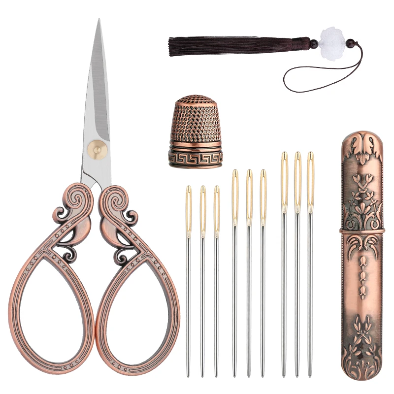 

Швейные ножницы SHWAKK, набор швейных ножниц в античном стиле с наперсом, ретро рукоделие, ножницы с 9 шт. игл