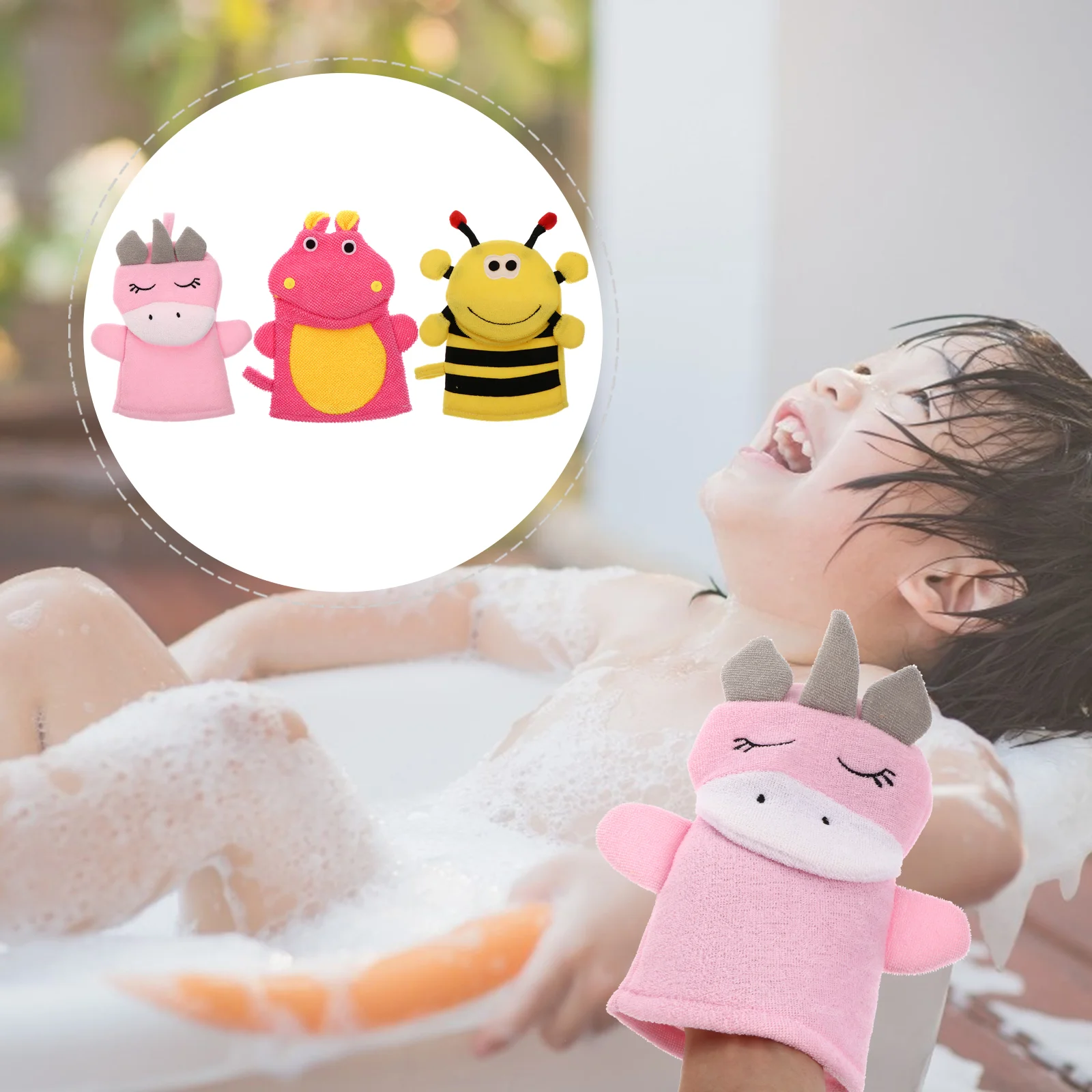 

Kids Bath Sponge, 3Pcs Cartoon Shower Bathing Mitt Body Loofah Scrubber for Toddler Kids (, Hippopotamus, )