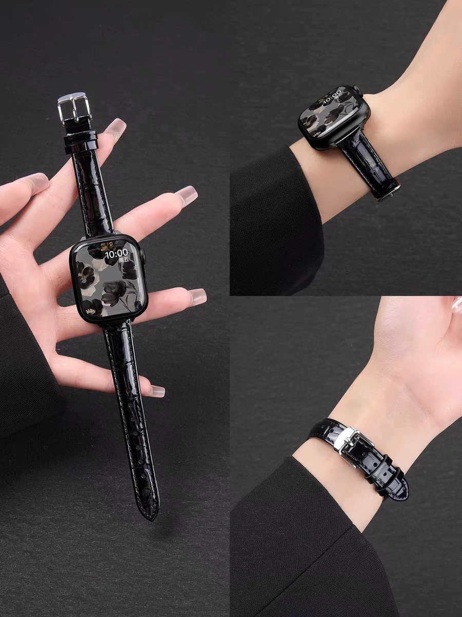 Фото Отличный тонкий кожаный ремешок для Apple Watch, женский, для моделей Ultra 11/10/9/8/7/6/5/4/3/2/1 SE, размеры 38 мм, 40 мм, 41 мм, 42 мм, 44 мм, 45 мм, 46 мм. №3