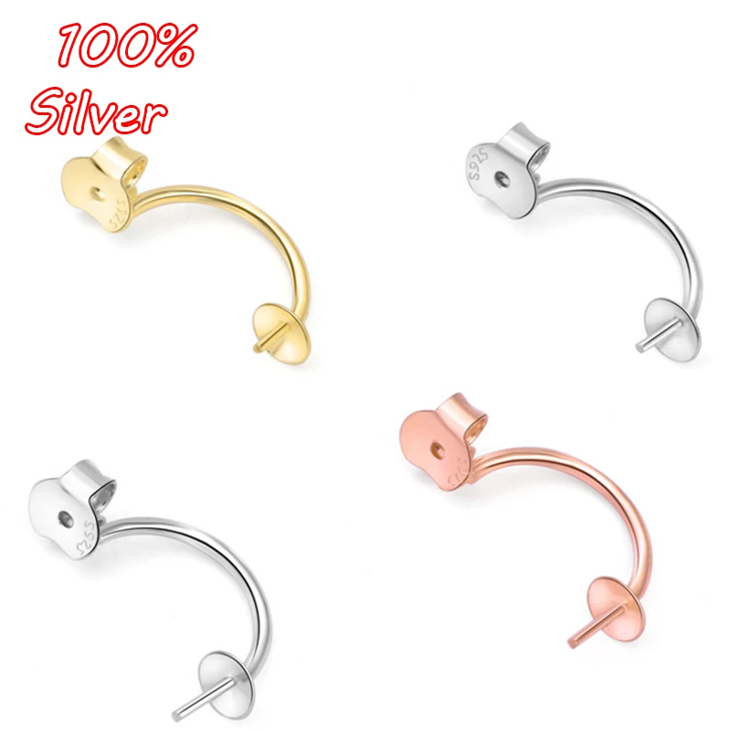 

1pair 925 Sterling Silver Rose Gold Earring Ear Hook Blank Base Fit 4mm Set Pearl Glass DIY Jewelry Making Accessories Wholesale