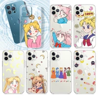 cute girls sailor moon for apple iphone 13 12 11 pro max mini xs max x xr 6s 6 7 8 plus 5s soft transparent phone case fundas
