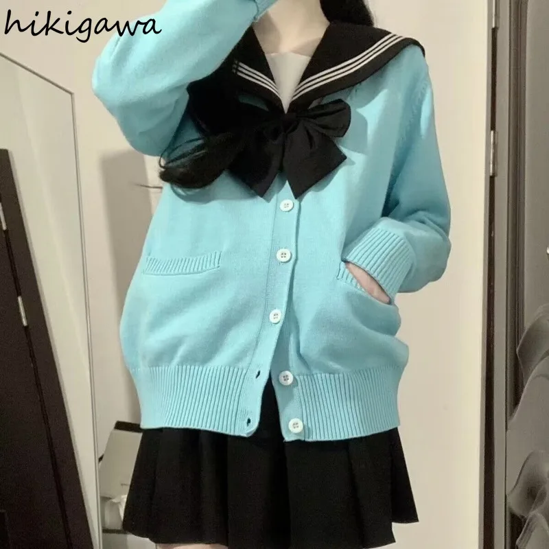 Кардиган женский оверсайз в японском стиле повседневный модный вязаный свитер