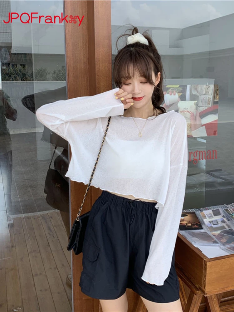 

Sunscreen Women's New Summer Korean Version of Loose Ice Silk Short White Tee Tops Shirts for Women Women Clothes