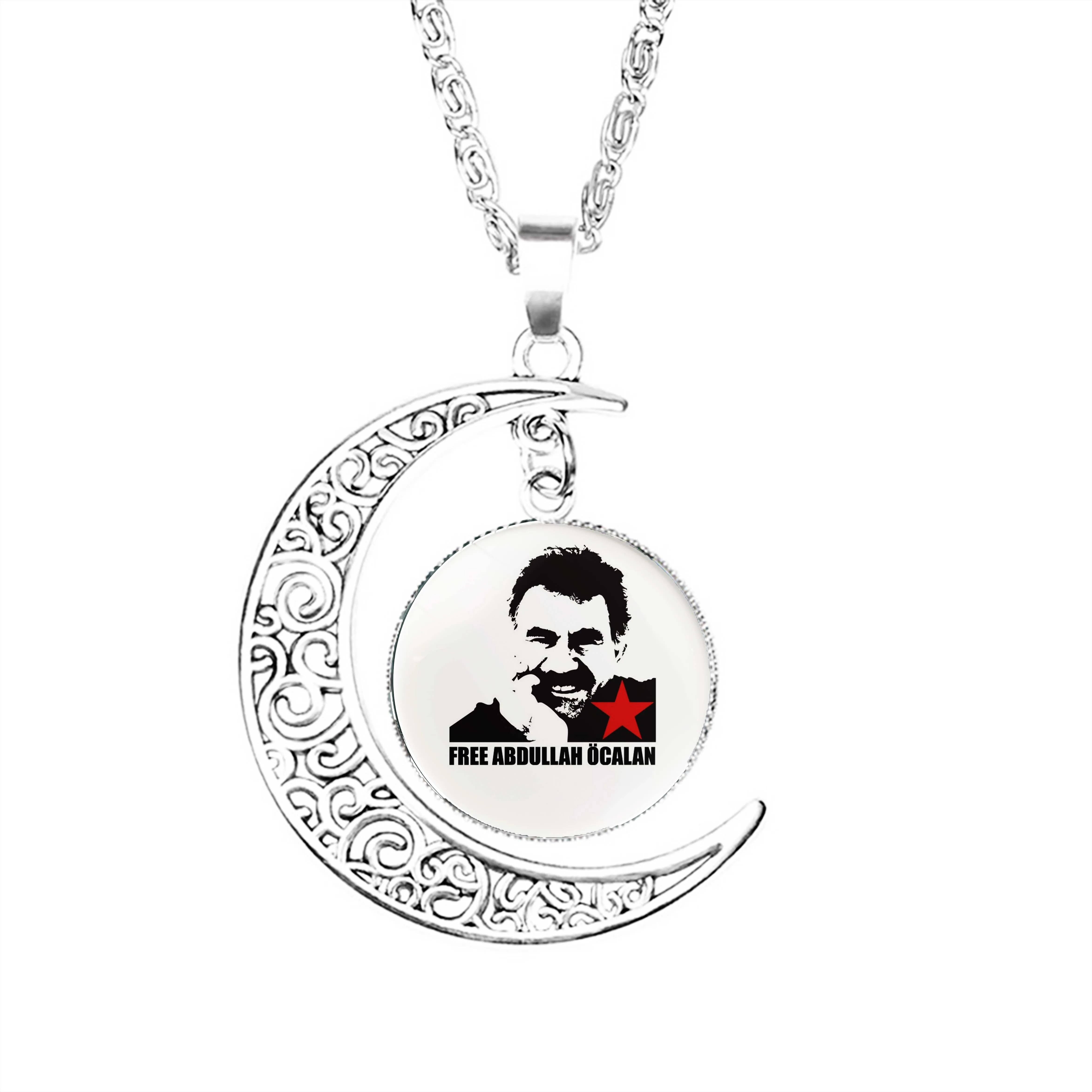 

Free Abdullah Ocalan Moon Necklace Chain Jewelry Lady Jewelry Glass Fashion Boy Crescent Charm Women Stainless Steel Gifts