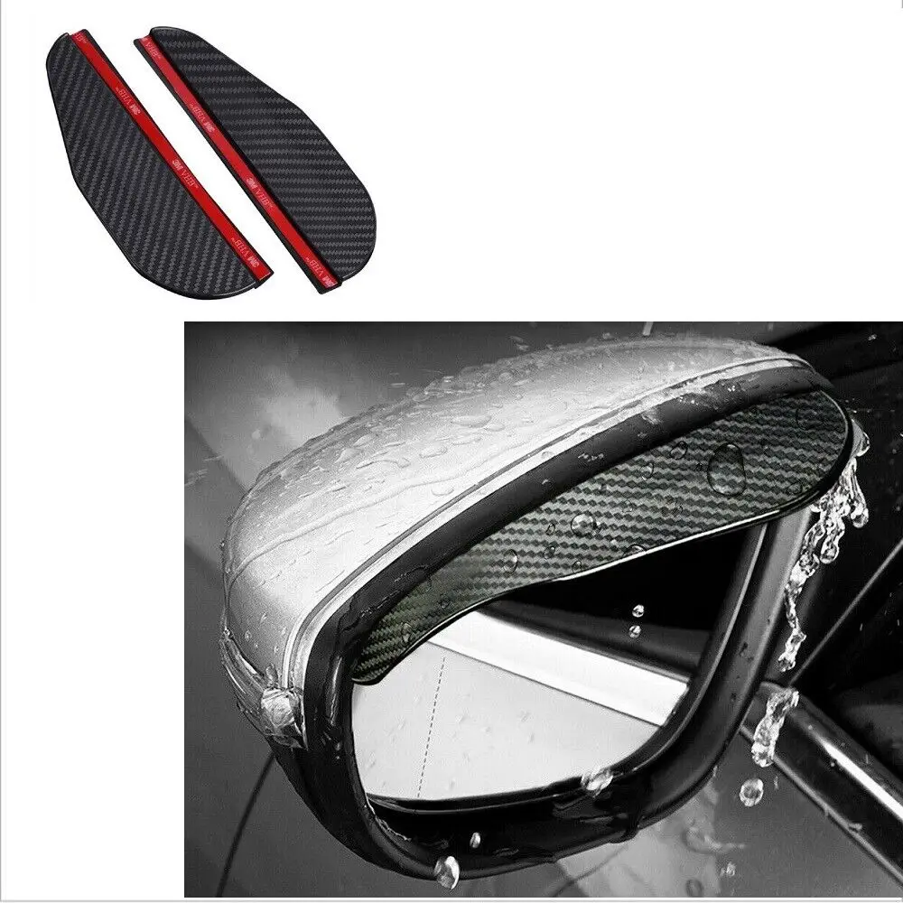 

Carbon Fiber Look Car Mirror Caps Rain Visor Guard Accessories Universal