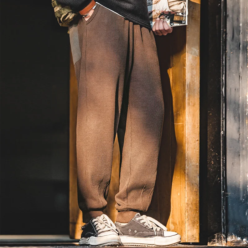 

Американские тяжелые вафельные трикотажные спортивные штаны с эластичным поясом, свободные штаны с Кулиской для мужчин, прямые брюки для бега