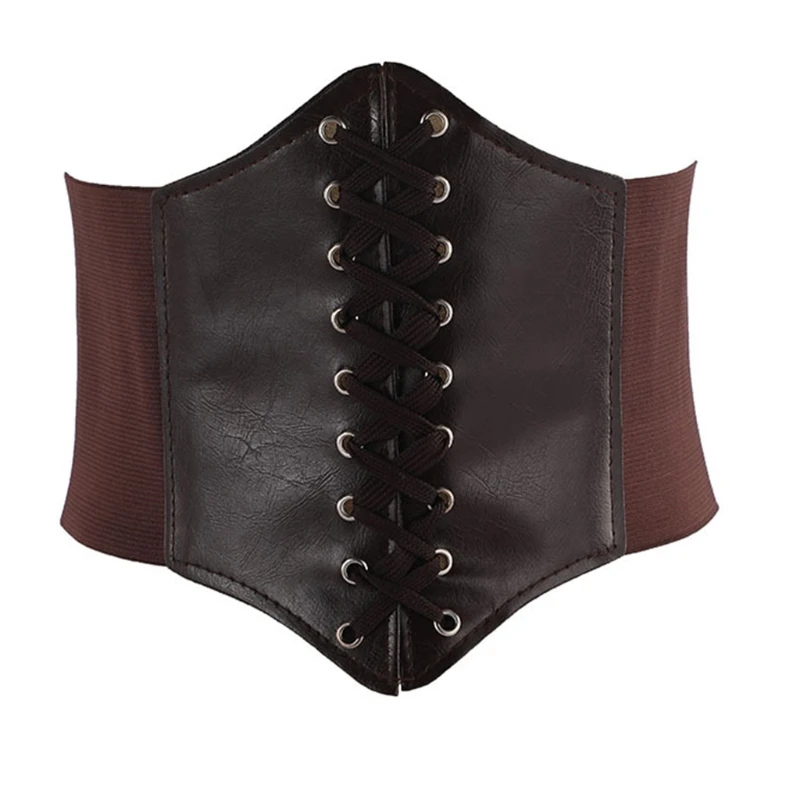 

Women Faux Leather Underbust Corset Waist Belt Steampunk Vintage Sexy Bustier Criss for Cross Lace-Up Elastic Cincher Gi