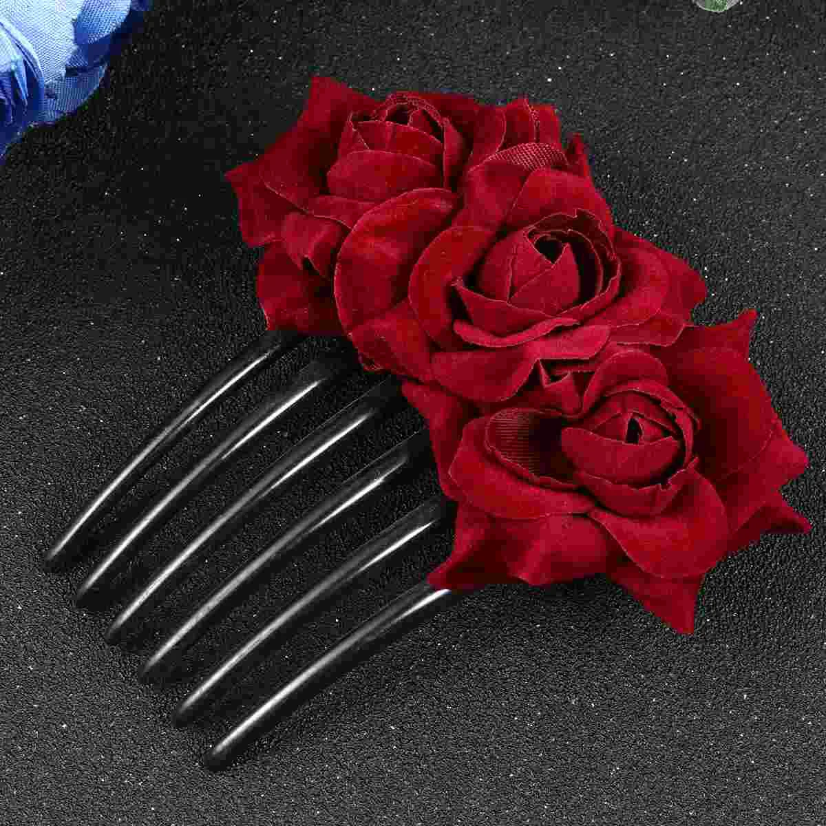 

Hair Comb Flower Rose Bride Women Wedding Clips Accessories Clip Flowers Floral Bridal Red Veil Gold Side Pearl