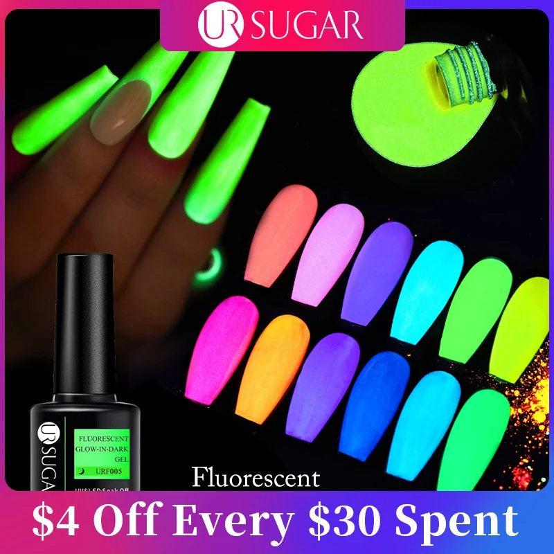 UR SUGAR Green Fluorescent Glow-in-dark Gel Nail Polish Neon UV LED Nails Gel Soak Off Gel Varnish Luminous Nail Art Gel