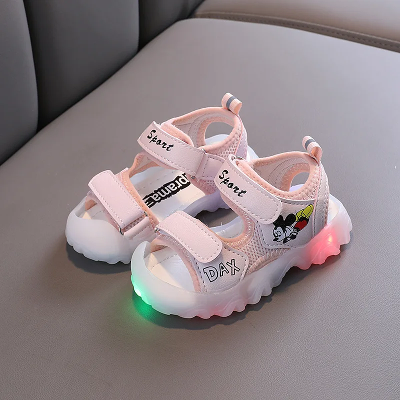 

Disney Summer New Children's Sandals 1-3 Years Old Boys Cartoon Mickey Mouse Led Lights Baby Shoes Girls Baotou Beach Sandals