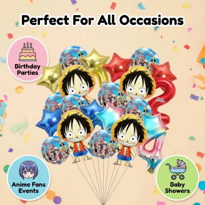 Фото Набор фольгированных шаров One Piece: Золотые, красные, синие градиентные шары с Луффи и цифрами 0-9 для аниме-вечеринки, украшения на день рождения, подарка другу №3