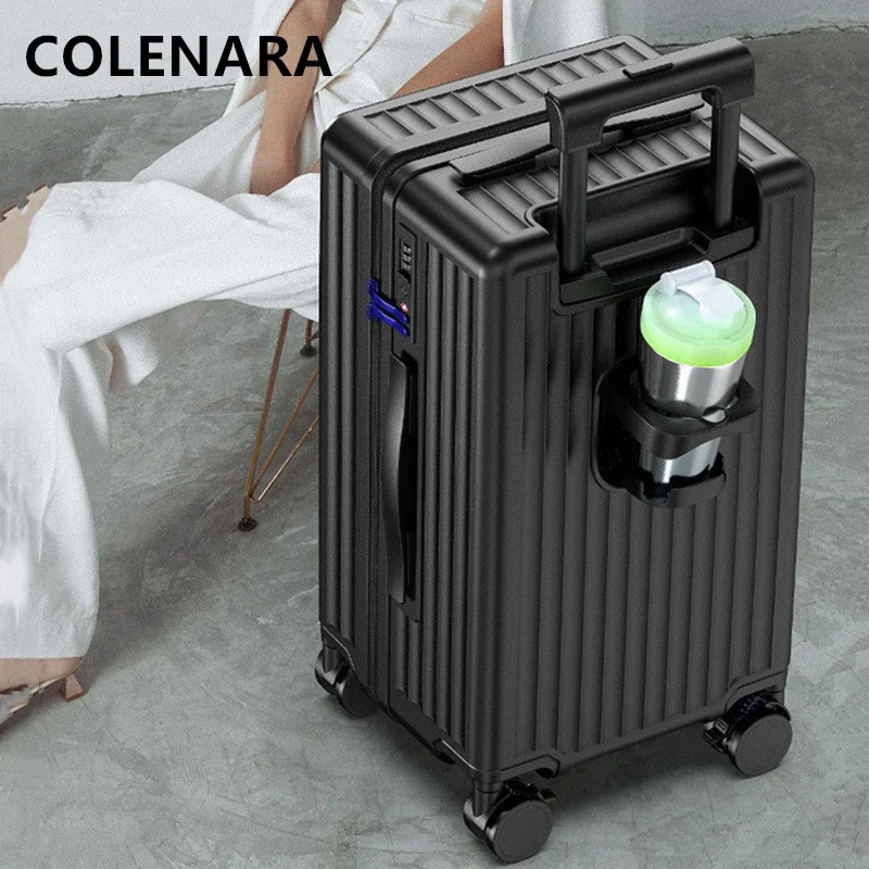 Фото Дорожный чемодан COLENARA с отделением для стакана и портативной сумкой для багажа, 20 дюймов, подходит для ручной клади на колесиках №5
