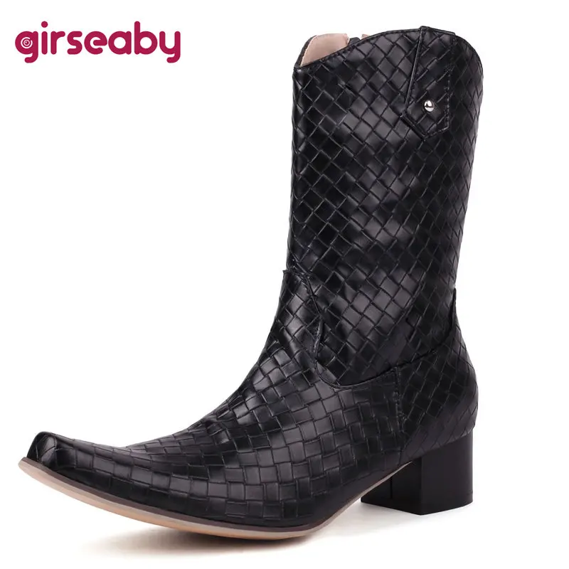 Girseaby/женские сапоги до середины икры с квадратным носком на массивном каблуке 4 5