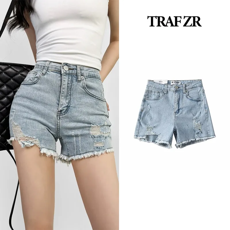 Шорты TRAF ZR женские джинсовые хлопковые современные штаны из денима с завышенной