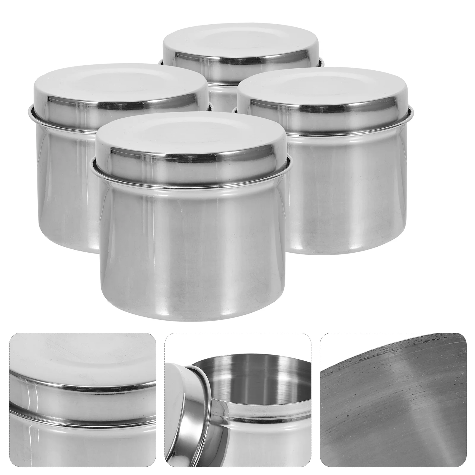

4 Pcs Metal Container Stainless Food Microwave Safe Containers Lids Steel Storage Fridge