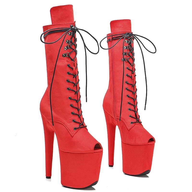 Leecabe 20CM/8Inch   suede  upper  top open fashion  High Heels Pole Dance boot