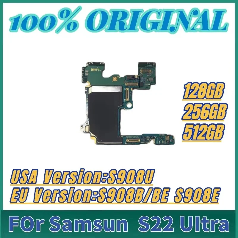 

256GB Motherboard Accessories For Samsung Galaxy S22 Ultra 5G SM-S908U 128GB S908B S908BE Android Full Working Main Logic Boards