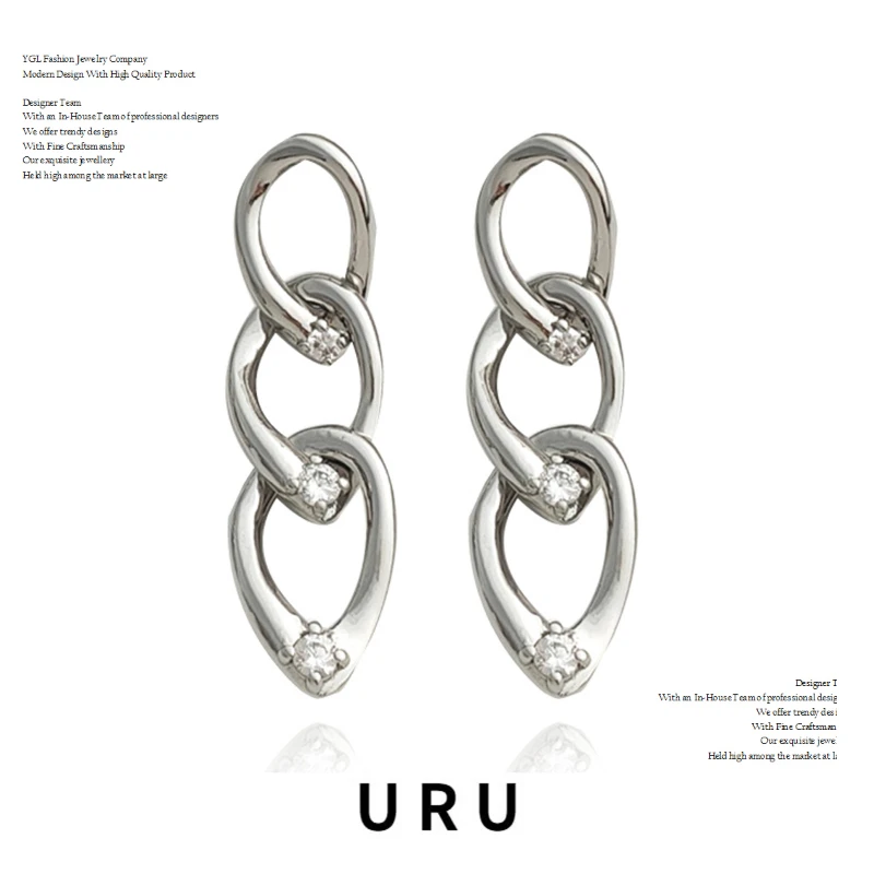 

Fashion Jewelry 925 Silver Needle Chain Dangle Earrings Simply Design Long Style Zircon Metal Earrings For Women Party Gifts