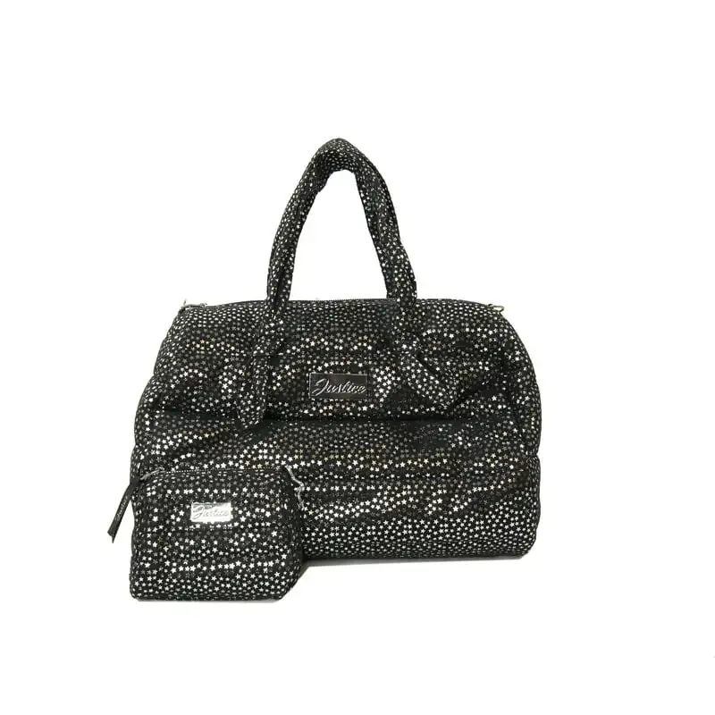 Gorgeous Silver Star Print 2-Piece Quilted Girls Duffle Bag with Practical Pouch - Perfect for School or Outing Adventures!