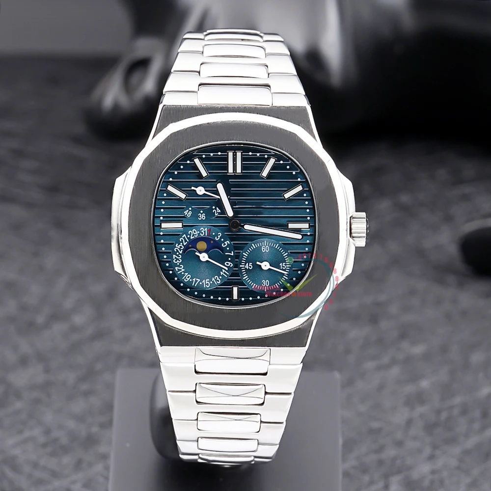 

2023 New Moon Phase Blue Dial Automatic Watch Men stainless steel Mechanical Watches For Men Brand Luxury Watch 5712/1A reloj
