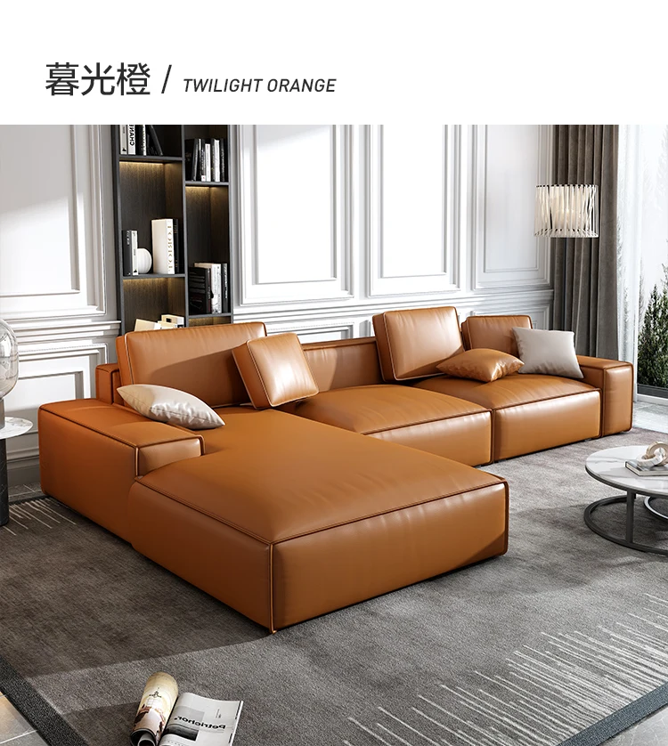 

Italian leather sofa Modern simple size Household Ultra Deep seat wide sofa minimalist Leather sofa living Room
