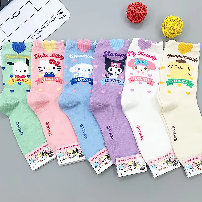 

Sanrio Kawaii Pompompurin носки для девочек Hello Kitty Kuromi носки для сна женские осенне-зимние носки с героями мультфильмов аниме носки средней длины детский подарок