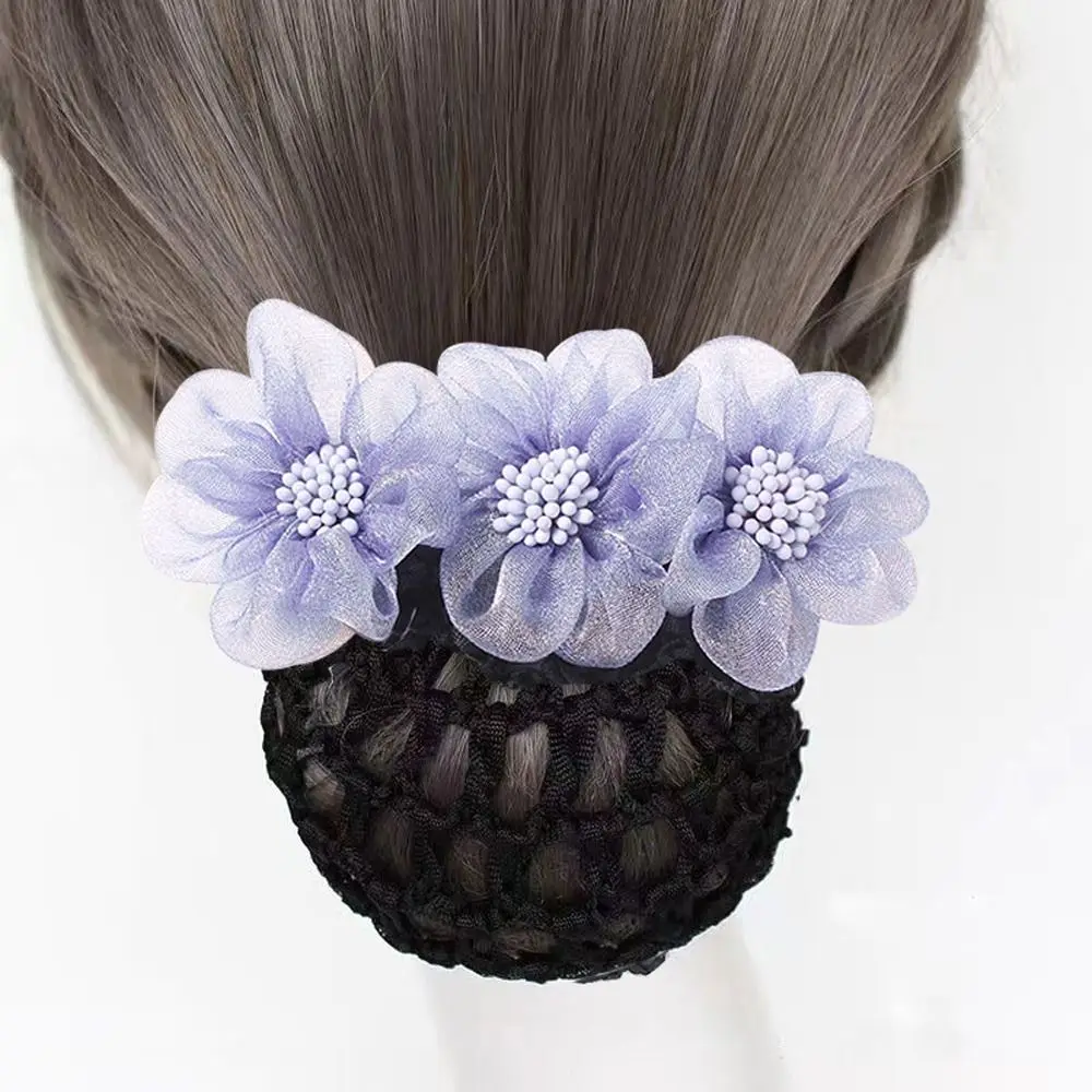 z kryształowej siatki na włosy Pearl Lady Dance Headdress Lace Flower Hair Net Korean Bun Snood Women Spring Clips Hairgrips Cover