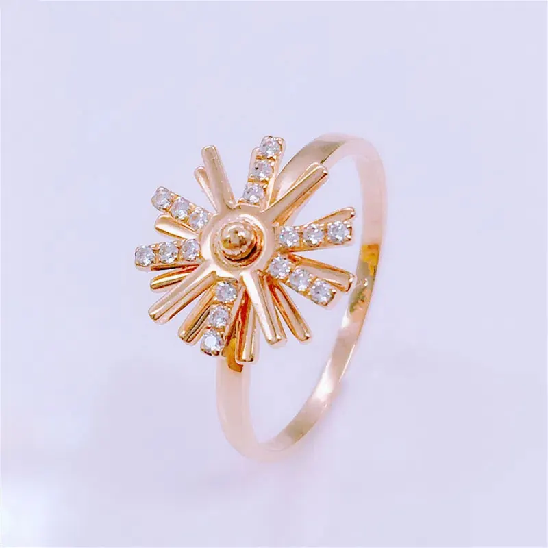 

585 Purple Gold Plated 14K Rose Gold Inlaid Natural Crystal Rotating Sunflower Rings For Women Fashion Exquisite Wedding Jewelry