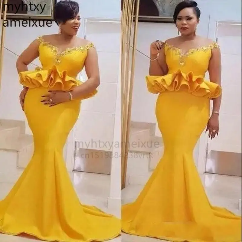 

Sexy Hot Vestido De Festa Yellow Custom Evening Dress For Women Plus Size Dresses Mermaid Abendkleider Abiye Robe Soiree
